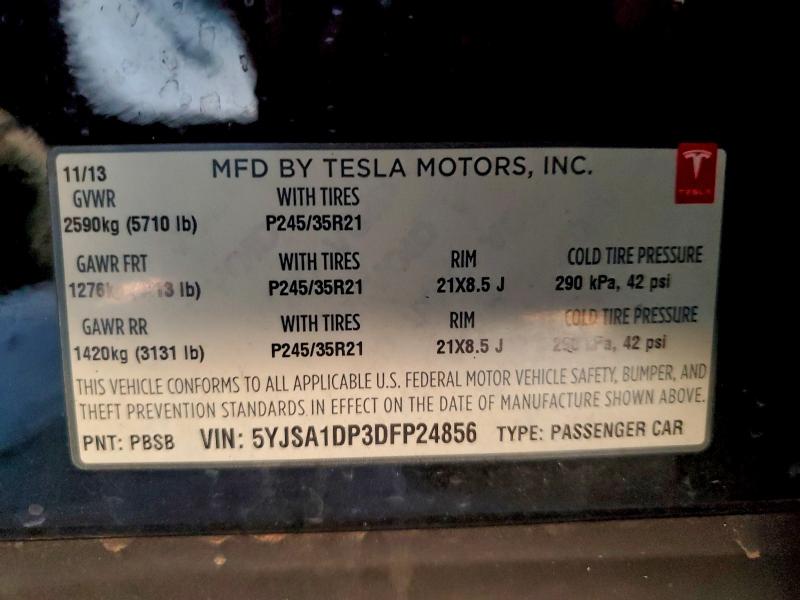 Продажа на аукционе авто 2013 Tesla Model S, vin: 5YJSA1DP3DFP24856, номер лота: 96068515