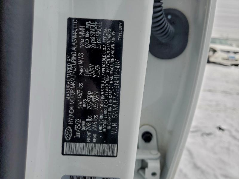 95317275 :رقم المزاد ، 5NMJF3AE6NH146487 vin ، 2022 Hyundai Tucson مزاد بيع