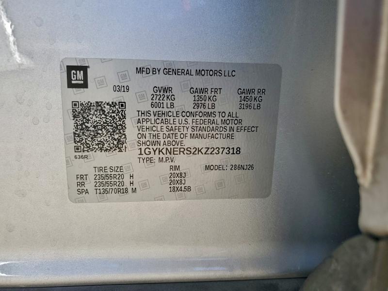 96721445 :رقم المزاد ، 1GYKNERS2KZ237318 vin ، 2019 Cadillac Xt5 Premiu مزاد بيع