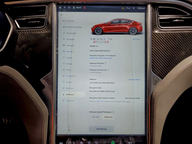94986965 :رقم المزاد ، 5YJSA1V43FF097373 vin ، 2015 Tesla Model S P9 مزاد بيع