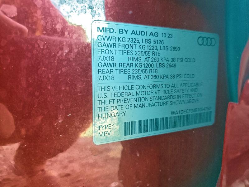 46933526 :رقم المزاد ، WA1DECF34R1054750 vin ، 2024 Audi Q3 مزاد بيع