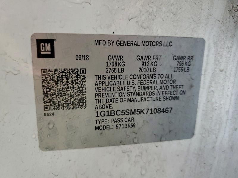 Auction sale of the 2019 Chevrolet Cruze, vin: 1G1BC5SM5K7108467, lot number: 96528425