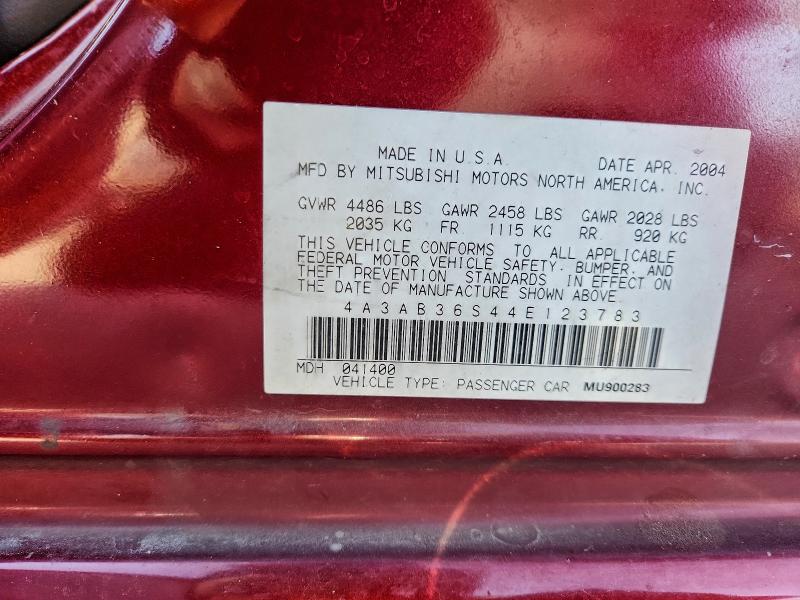 Продаж на аукціоні авто 2004 Mitsubishi Galant, vin: 4A3AB36S44E123783, номер лоту: 97001755