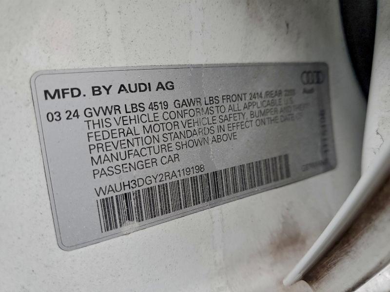 2024 Audi S3 მანქანა იყიდება აუქციონზე, vin: WAUH3DGY2RA119198, აუქციონის ნომერი: 96040275