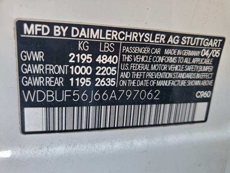 2006 Mercedes-benz E მანქანა იყიდება აუქციონზე, vin: WDBUF56J66A797062, აუქციონის ნომერი: 95161355