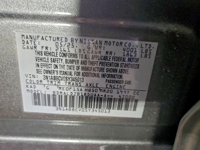 Aukcja sprzedaży 2025 Nissan Sentra, vin: 3N1AB8CV0SY345013, numer aukcji: 96805725