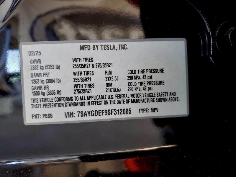 2025 Tesla Model Y მანქანა იყიდება აუქციონზე, vin: 7SAYGDEF9SF312005, აუქციონის ნომერი: 96092715