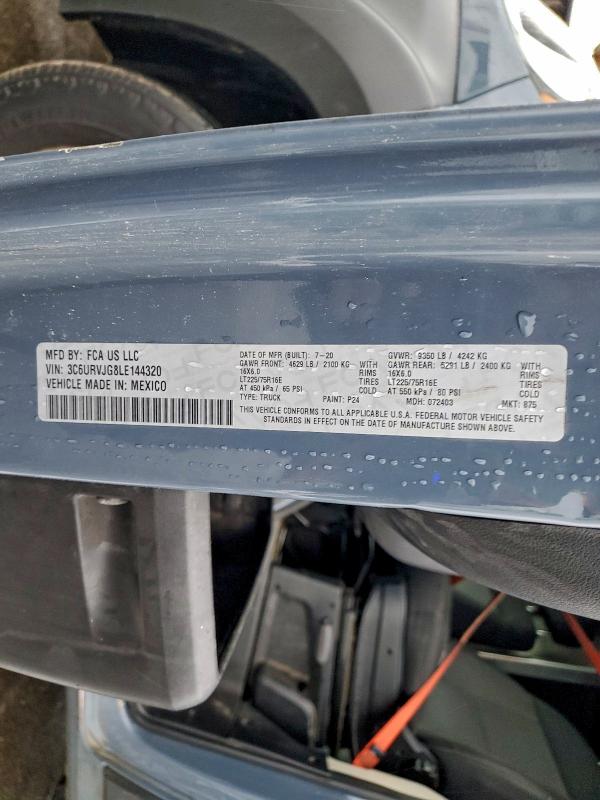 Aukcja sprzedaży 2020 Ram Promaster 3500, vin: 3C6URVJG8LE144320, numer aukcji: 95881825