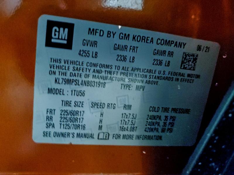 Auction sale of the 2022 Chevrolet Trailblaze, vin: KL79MPSL4NB031918, lot number: 96090085
