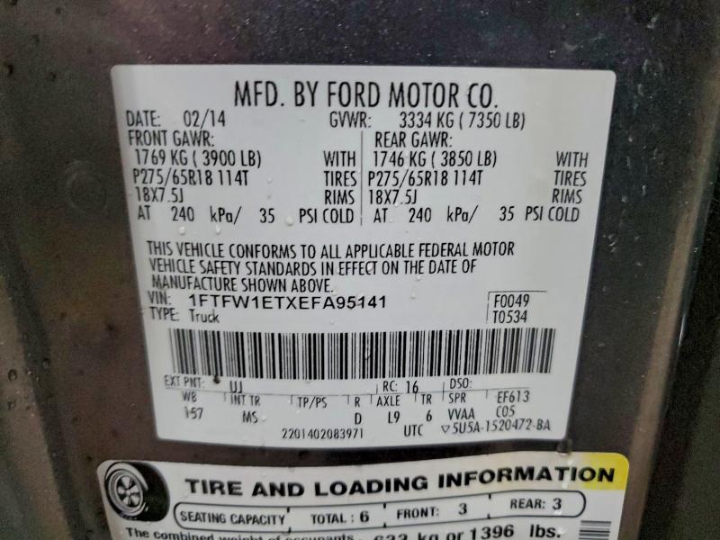 Продаж на аукціоні авто 2014 Ford F150, vin: 1FTFW1ETXEFA95141, номер лоту: 95981395