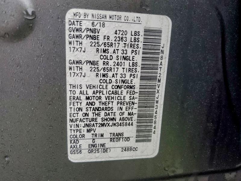 2018 Nissan Rogue მანქანა იყიდება აუქციონზე, vin: JN8AT2MVXJW345844, აუქციონის ნომერი: 96778425