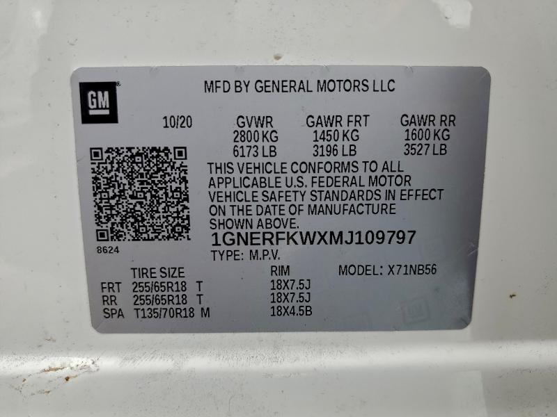 2021 Chevrolet Traverse მანქანა იყიდება აუქციონზე, vin: 1GNERFKWXMJ109797, აუქციონის ნომერი: 95097805