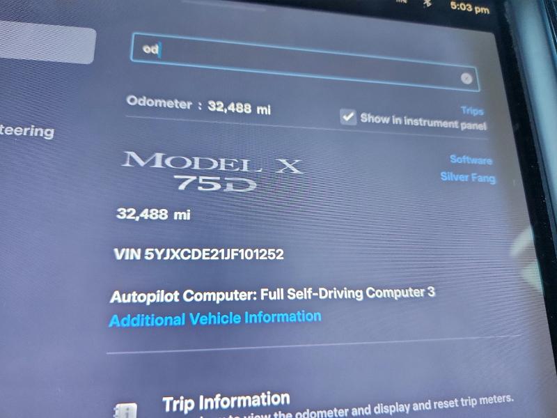 2018 Tesla Model X მანქანა იყიდება აუქციონზე, vin: 5YJXCDE21JF101252, აუქციონის ნომერი: 97760545