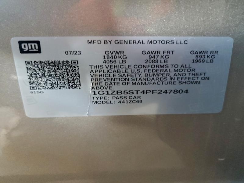 Продаж на аукціоні авто 2023 Chevrolet Malibu, vin: 1G1ZB5ST4PF247804, номер лоту: 96301375