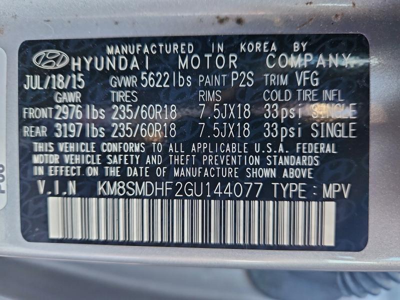 Продажа на аукционе авто 2016 Hyundai Santa Fe, vin: KM8SMDHF2GU144077, номер лота: 94001235