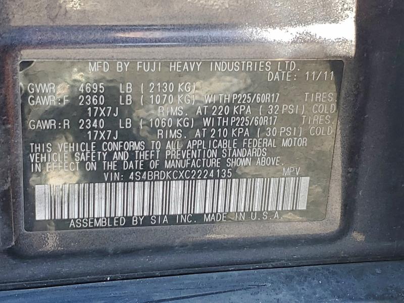 Продажа на аукционе авто 2012 Subaru Outback 3., vin: 4S4BRDKCXC2224135, номер лота: 93982605