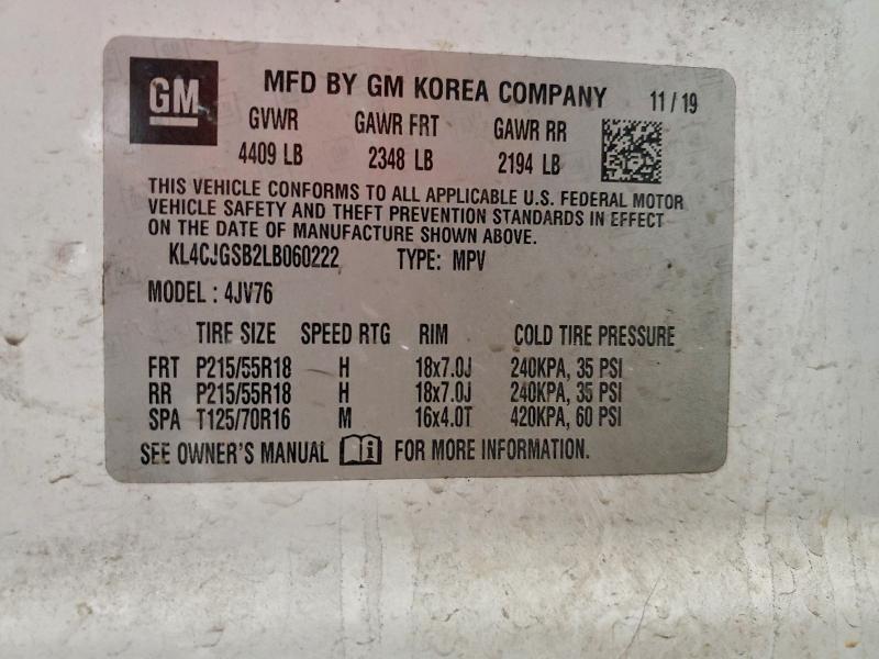 95943245 :رقم المزاد ، KL4CJGSB2LB060222 vin ، 2020 Buick Encore مزاد بيع