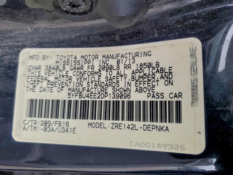 Продажа на аукционе авто 2013 Toyota Corolla, vin: 5YFBU4EE2DP139096, номер лота: 94945495