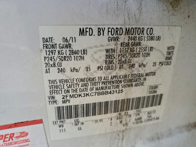 Продаж на аукціоні авто 2011 Ford Edge, vin: 2FMDK3KC7BBB43125, номер лоту: 97236215