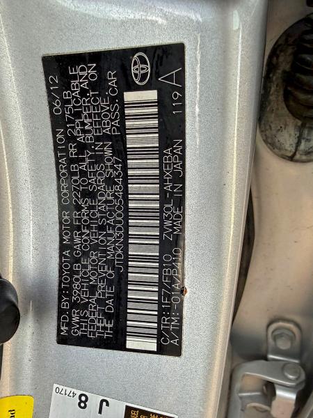 Aukcja sprzedaży 2012 Toyota Prius, vin: JTDKN3DU0C5484347, numer aukcji: 98324025