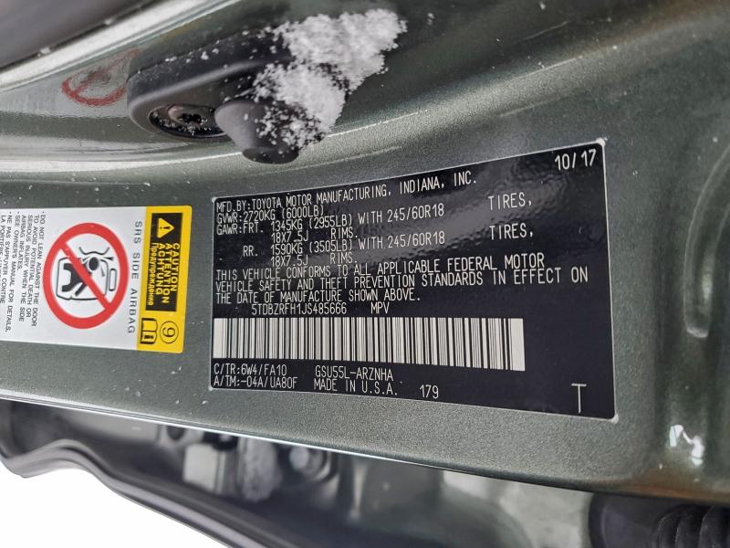 Продажа на аукционе авто 2018 Toyota Highlander, vin: 5TDBZRFH1JS485666, номер лота: 93787925