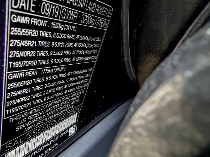 Aukcja sprzedaży 2020 Land Rover Range Rove, vin: SALGS5SE0LA579304, numer aukcji: 97877025