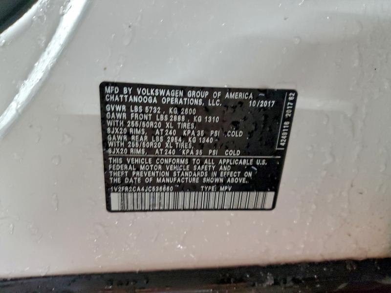Aukcja sprzedaży 2018 Volkswagen Atlas Se, vin: 1V2FR2CA4JC536660, numer aukcji: 96616745