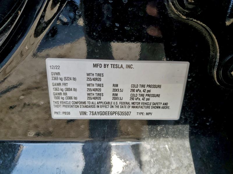 2023 Tesla Model Y მანქანა იყიდება აუქციონზე, vin: 7SAYGDEE6PF635507, აუქციონის ნომერი: 97407075