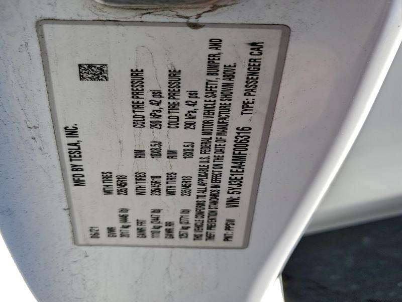 Aukcja sprzedaży 2021 Tesla Model 3, vin: 5YJ3E1EA4MF006316, numer aukcji: 95175345