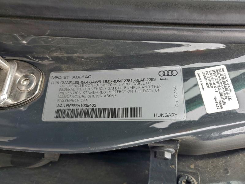 Продаж на аукціоні авто 2017 Audi A3, vin: WAUJ8GFF6H1038403, номер лоту: 97579655