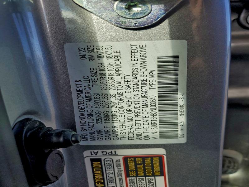 95756575 :رقم المزاد ، 5J6RT6H80NL030840 vin ، 2022 Honda Cr-v مزاد بيع