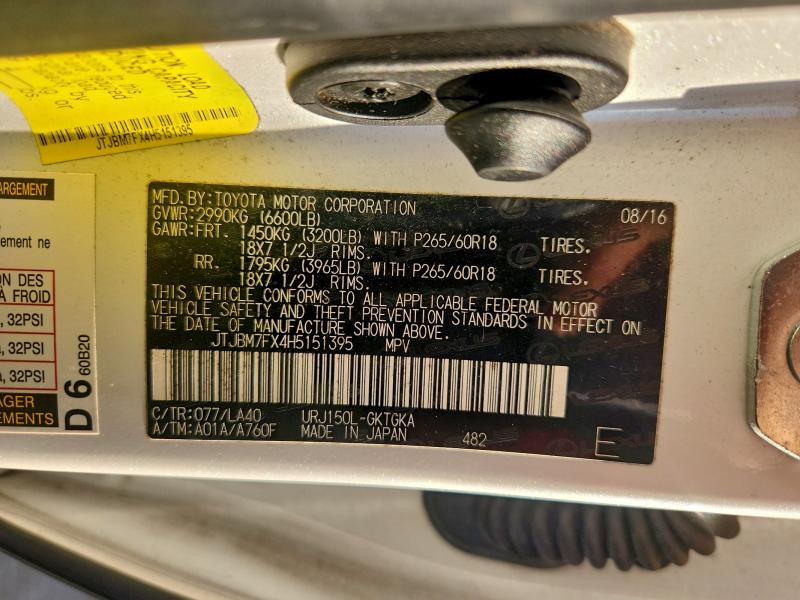 Aukcja sprzedaży 2017 Lexus Gx, vin: JTJBM7FX4H5151395, numer aukcji: 95834825
