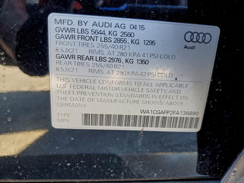 Продаж на аукціоні авто 2015 Audi Sq5, vin: WA1CGAFP2FA136890, номер лоту: 97710705