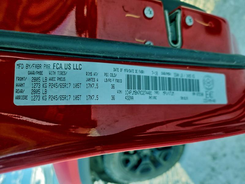 Продажа на аукционе авто 2019 Jeep Cherokee T, vin: 1C4PJMBN7KD274481, номер лота: 95749545