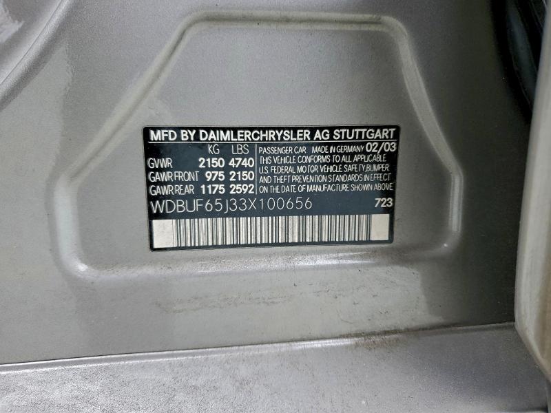 Продаж на аукціоні авто 2003 Mercedes-benz E, vin: WDBUF65J33X100656, номер лоту: 97113425