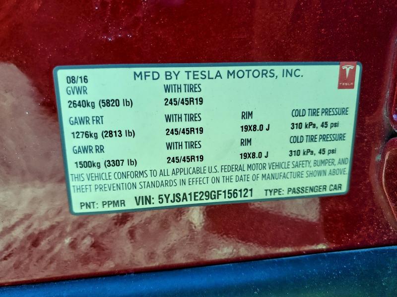 Aukcja sprzedaży 2016 Tesla Model S, vin: 5YJSA1E29GF156121, numer aukcji: 95029635