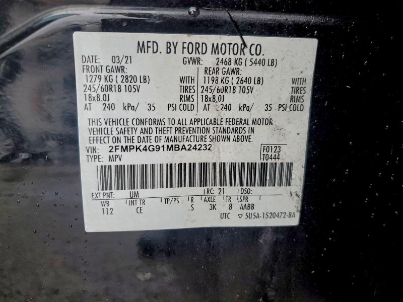 Aukcja sprzedaży 2021 Ford Edge, vin: 2FMPK4G91MBA24232, numer aukcji: 94664835