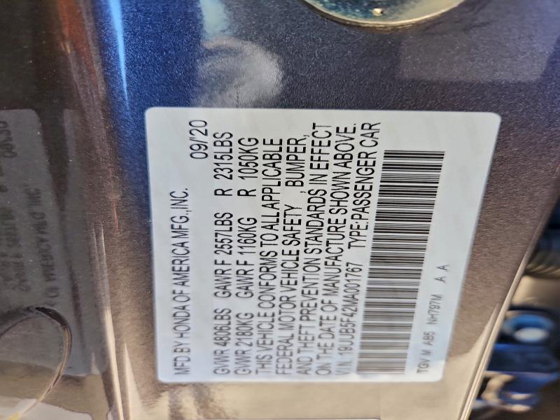 2021 Acura Tlx Techno მანქანა იყიდება აუქციონზე, vin: 19UUB5F42MA001767, აუქციონის ნომერი: 95952615