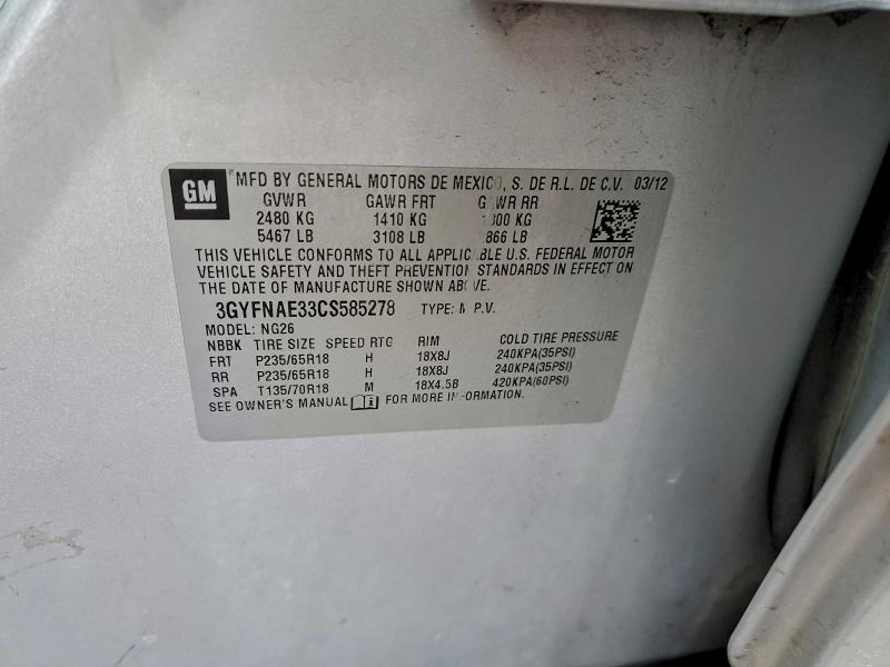 2012 Cadillac Srx Luxury მანქანა იყიდება აუქციონზე, vin: 3GYFNAE33CS585278, აუქციონის ნომერი: 95159475