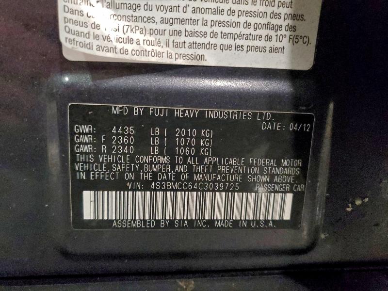 Aukcja sprzedaży 2012 Subaru Legacy, vin: 4S3BMCC64C3039725, numer aukcji: 95099675