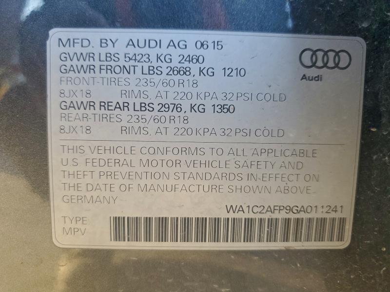 Продаж на аукціоні авто 2016 Audi Q5, vin: WA1C2AFP9GA011241, номер лоту: 93212405