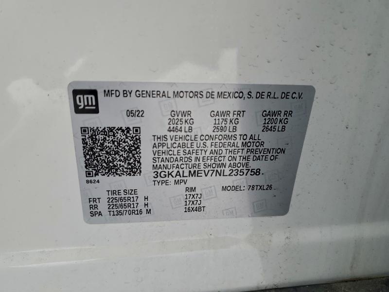 Aukcja sprzedaży 2022 Gmc Terrain, vin: 3GKALMEV7NL235758, numer aukcji: 96261175