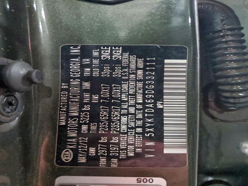95158385 :رقم المزاد ، 5XYKTDA69DG332111 vin ، 2013 Kia Sorento مزاد بيع