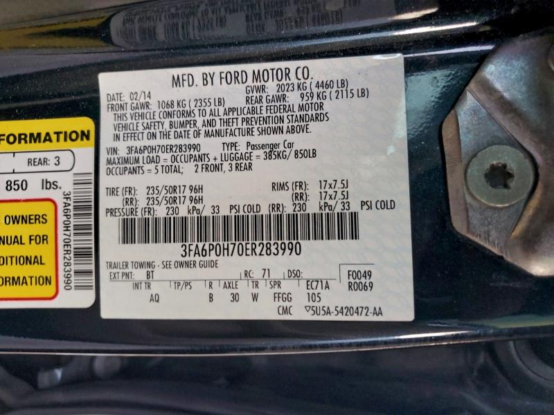 2014 Ford Fusion Se მანქანა იყიდება აუქციონზე, vin: 3FA6P0H70ER283990, აუქციონის ნომერი: 98397985
