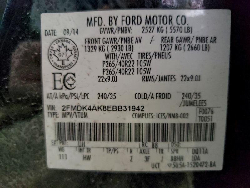 Aukcja sprzedaży 2014 Ford Edge Sport, vin: 2FMDK4AK8EBB31942, numer aukcji: 96840625