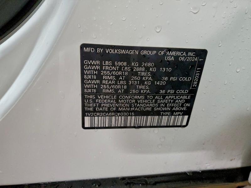 Продажа на аукционе авто 2024 Volkswagen Atlas, vin: 1V2CR2CA6RC603015, номер лота: 95122645