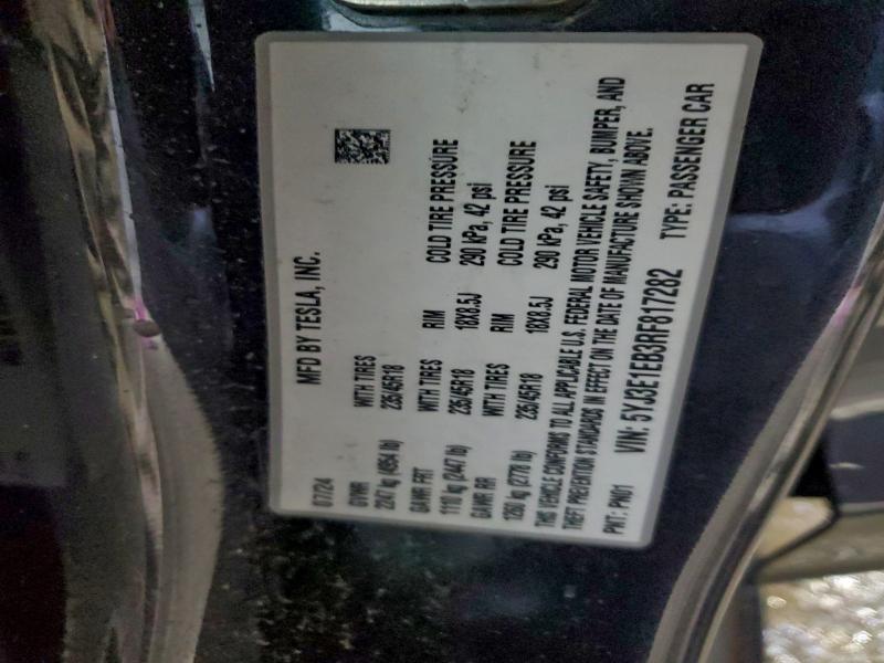 94880795 :رقم المزاد ، 5YJ3E1EB3RF817282 vin ، 2024 Tesla Model 3 مزاد بيع