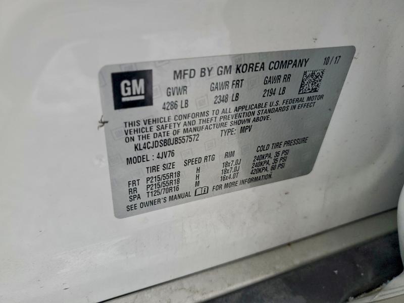 Aukcja sprzedaży 2018 Buick Encore, vin: KL4CJDSB0JB557572, numer aukcji: 96810075