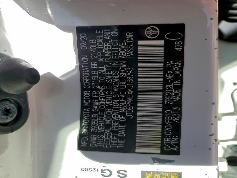 97306175 :رقم المزاد ، JTDEPMAEXMJ138793 vin ، 2021 Toyota Corolla Le مزاد بيع