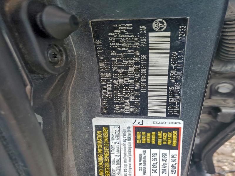 Auction sale of the 2012 Toyota Camry, vin: 4T1BF1FK0CU511156, lot number: 92280635